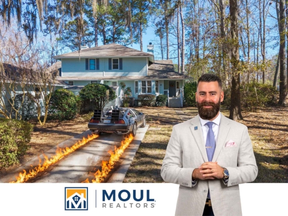 49 Heron Walk - Agent in Front of Property with Delorean and AI Generated Flames
